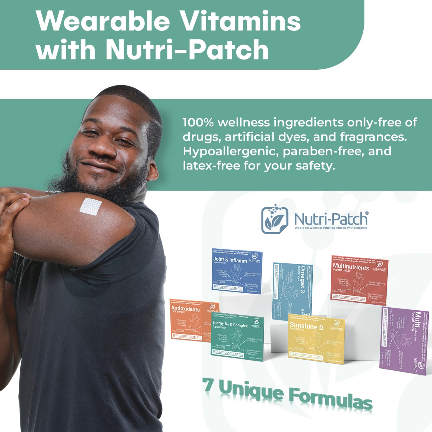 NUTRI-PATCH Energy B12 &Complex Topical Patch, Infused with B1,B2,B3,B5,B6,B12,Biotin. Designed to Give You a Boost (30/Pack).