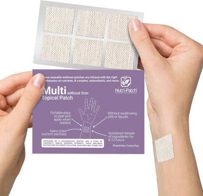 NUTRI-PATCH MULTI without Iron Topical Patch, Infused with a B Complex, D3, Magnesium, and Zinc. Designed to Give You a Boost (30/Pack).