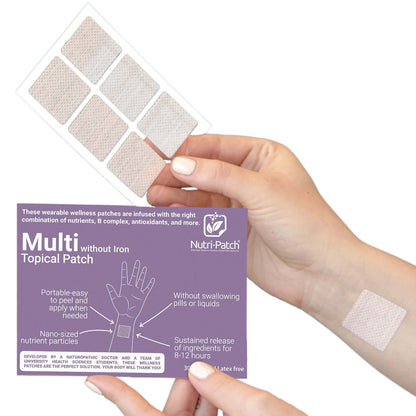 NUTRI-PATCH MULTI without Iron Topical Patch, Infused with a B Complex, D3, Magnesium, and Zinc. Designed to Give You a Boost (30/Pack).