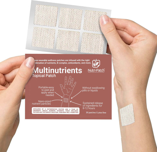 NUTRI-PATCH Multi-Nutrients Topical Patch, Infused with a B Complex, D3, Magnesium, Zinc, and more. Designed to Give You a Boost (30/Pack).