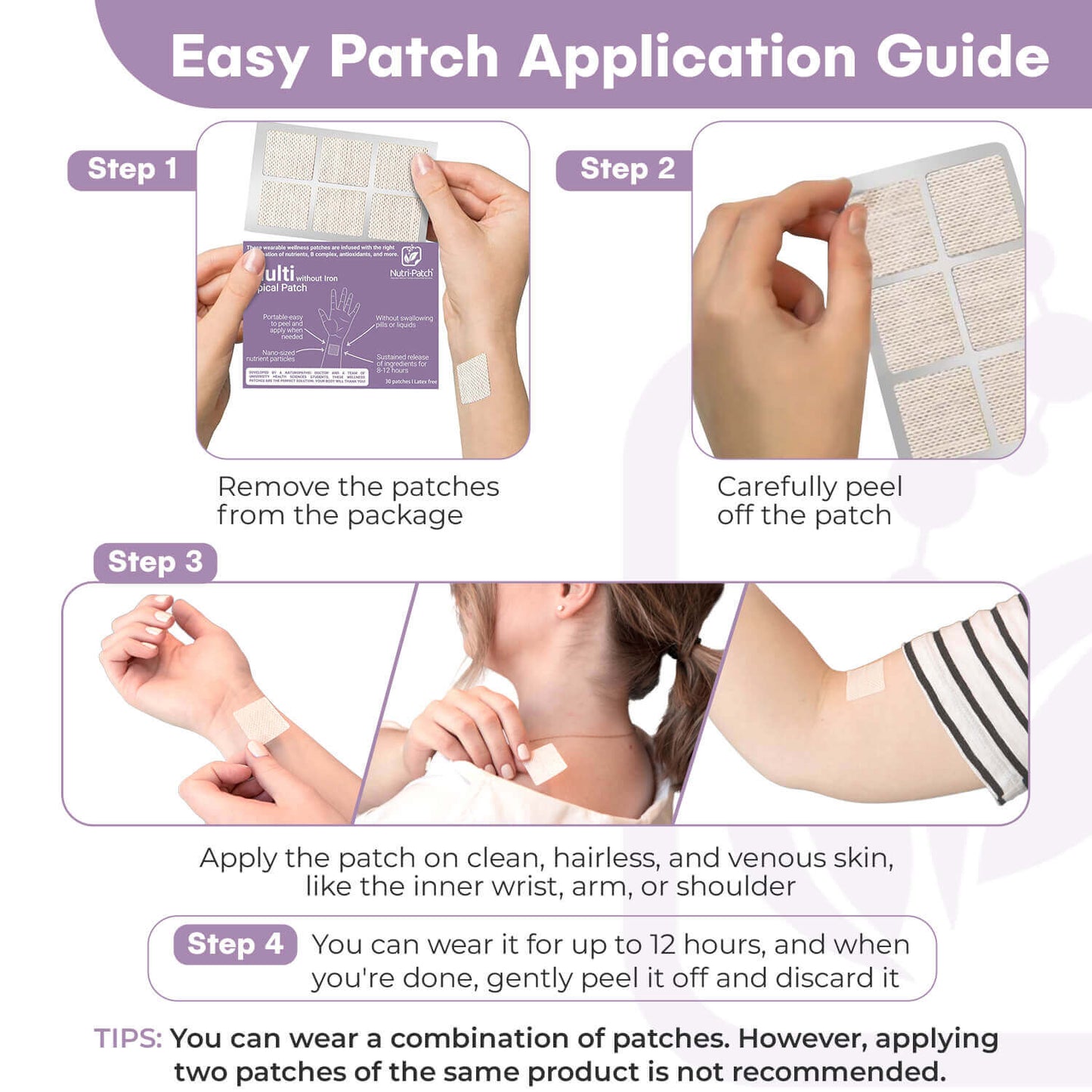 NUTRI-PATCH MULTI without Iron Topical Patch, Infused with a B Complex, D3, Magnesium, and Zinc. Designed to Give You a Boost (30/Pack).