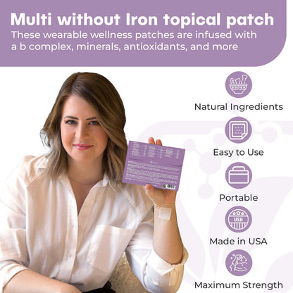 NUTRI-PATCH MULTI without Iron Topical Patch, Infused with a B Complex, D3, Magnesium, and Zinc. Designed to Give You a Boost (30/Pack).