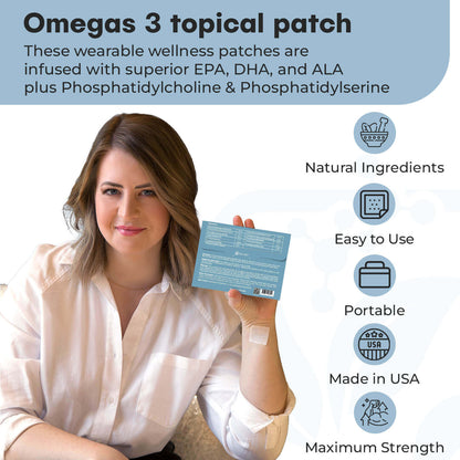 NUTRI-PATCH Omegas 3 Topical Patch, Infused with EPA, DHA, ALA, and Phosphatidylcholine. Designed to Give You a Boost (30/Pack).