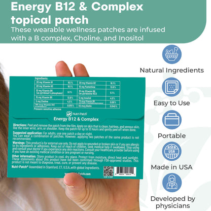 NUTRI-PATCH Energy B12 &Complex Topical Patch, Infused with B1,B2,B3,B5,B6,B12,Biotin. Designed to Give You a Boost (30/Pack).