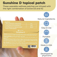 Sunshine D Topical Patch, Infused with D3, K2, Magnesium. Designed to Give You a Boost (30/Pack).