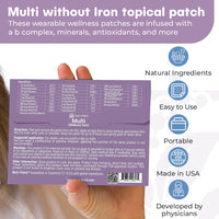 MULTI without Iron Topical Patch, Infused with D3, B Complex, Magnesium, and Zinc. Designed to Give You a Boost (30/Pack).