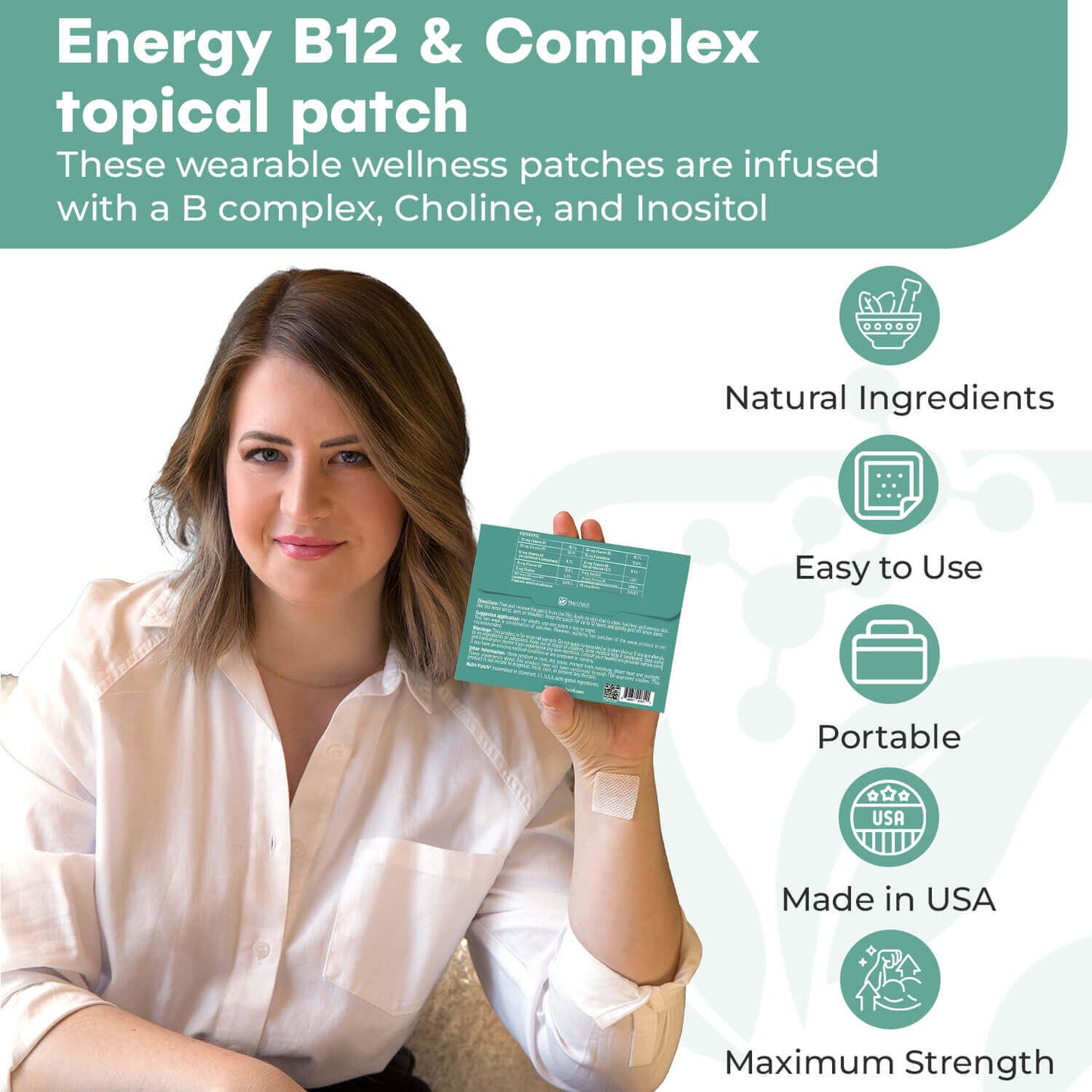 NUTRI-PATCH Energy B12 &Complex Topical Patch, Infused with B1,B2,B3,B5,B6,B12,Biotin. Designed to Give You a Boost (30/Pack).