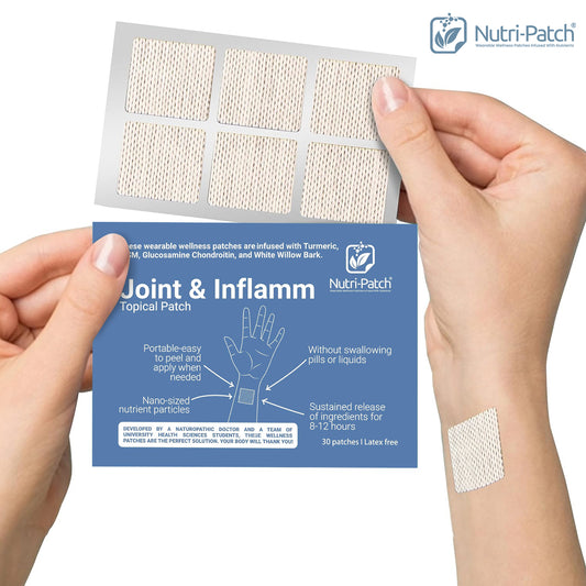 NUTRI-PATCH Joint & Inflamm Topical Patch, Infused with Turmeric, MSM, Glucosamine, Chondroitin, and White Willow bark.Designed to Give You a Boost. (30/Pack).