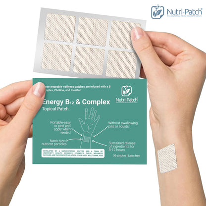 NUTRI-PATCH Energy B12 &Complex Topical Patch, Infused with B1,B2,B3,B5,B6,B12,Biotin. Designed to Give You a Boost (30/Pack).