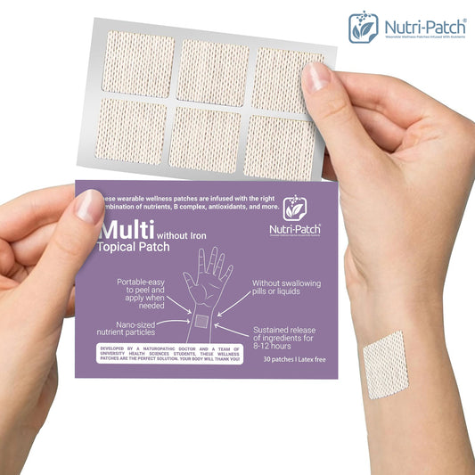 NUTRI-PATCH MULTI without Iron Topical Patch, Infused with a B Complex, D3, Magnesium, and Zinc. Designed to Give You a Boost (30/Pack).