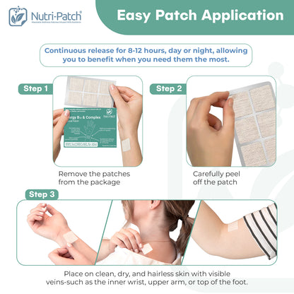 NUTRI-PATCH Energy B12 &Complex Topical Patch, Infused with B1,B2,B3,B5,B6,B12,Biotin. Designed to Give You a Boost (30/Pack).