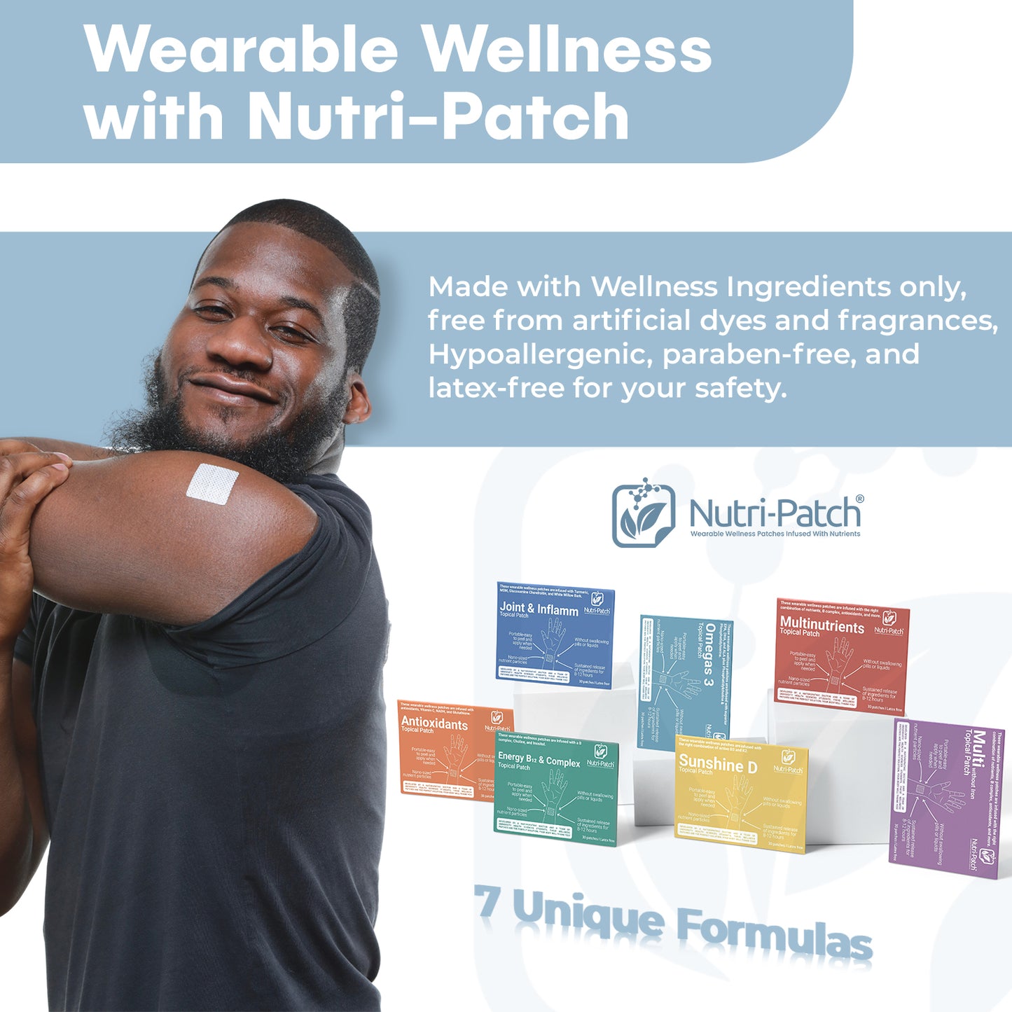 NUTRI-PATCH Omegas 3 Topical Patch, Infused with EPA, DHA, ALA, and Phosphatidylcholine. Designed to Give You a Boost (30/Pack).