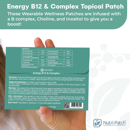 NUTRI-PATCH Energy B12 &Complex Topical Patch, Infused with B1,B2,B3,B5,B6,B12,Biotin. Designed to Give You a Boost (30/Pack).