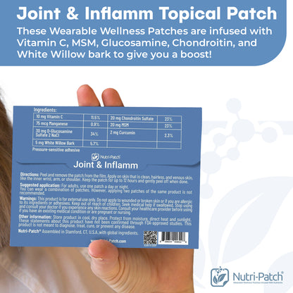 NUTRI-PATCH Joint & Inflamm Topical Patch, Infused with Turmeric, MSM, Glucosamine, Chondroitin, and White Willow bark.Designed to Give You a Boost. (30/Pack).